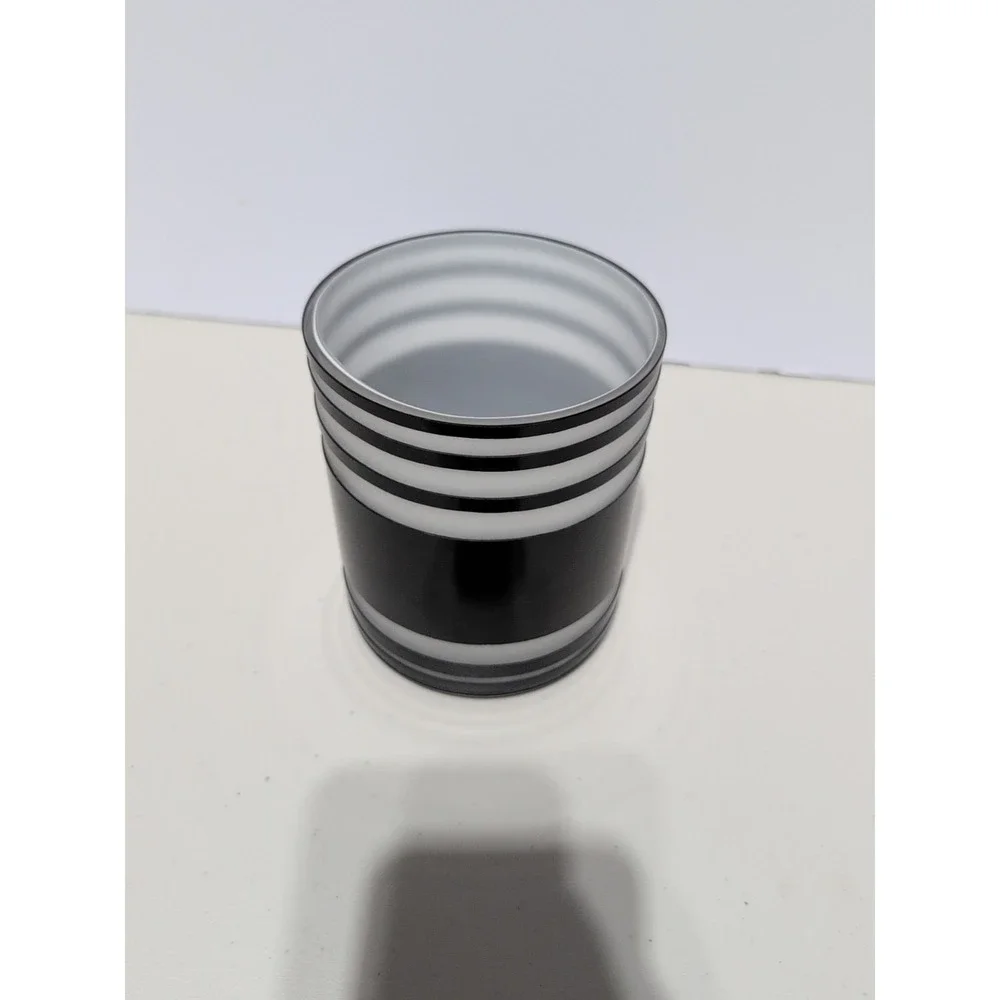 Black Cut To Clear White Cased Art Glass Cylinder 6x5 Inches Vase Vintage Retro